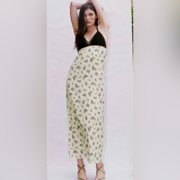 ZARA Satin Crochet Maxi Dress size small - Picture 4 of 7